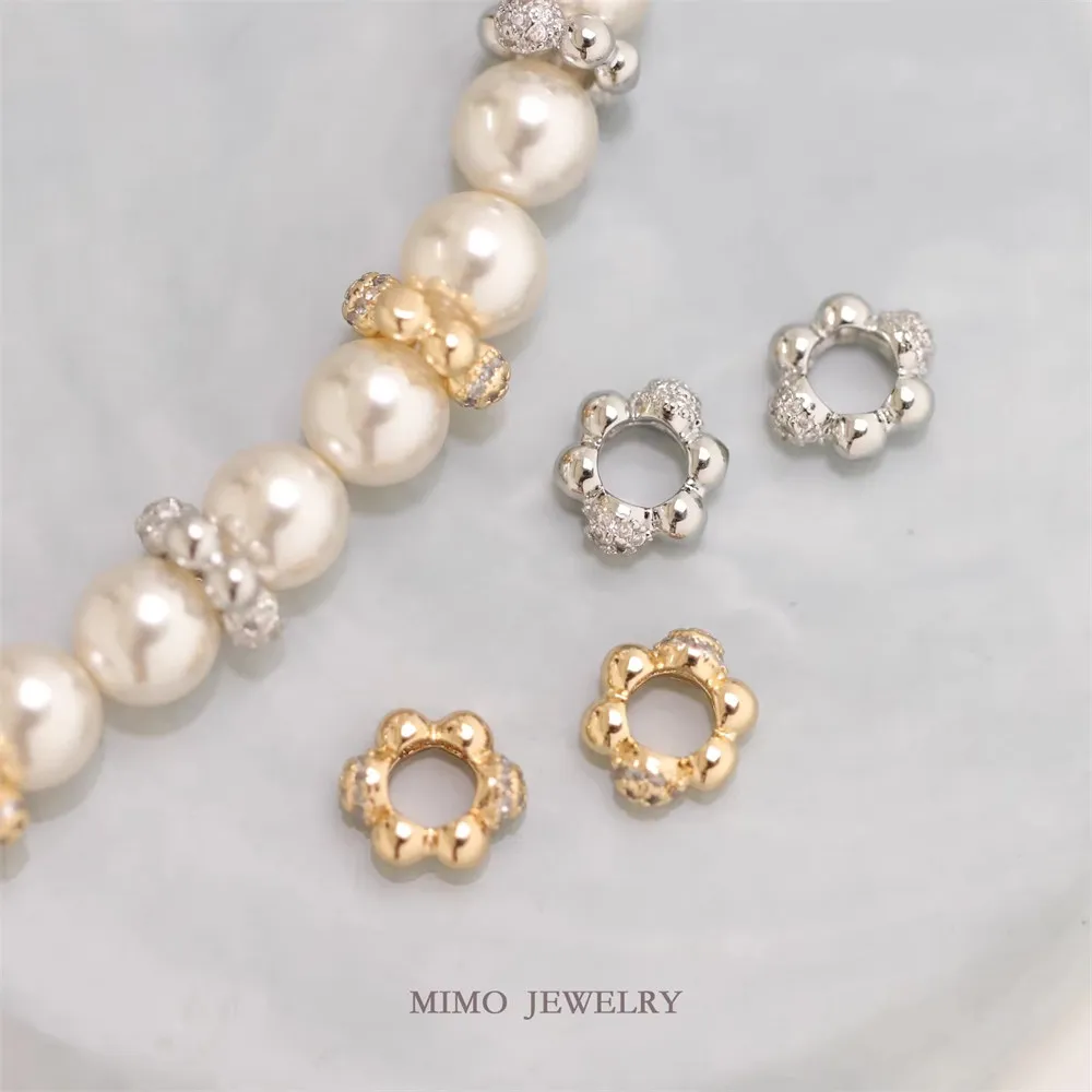 

1PCS 10.4x9mm DIY Handcrafted Accessory with Copper-plated Real Gold Circular, Micro-inlaid Zircon Bubble Walkway Beads