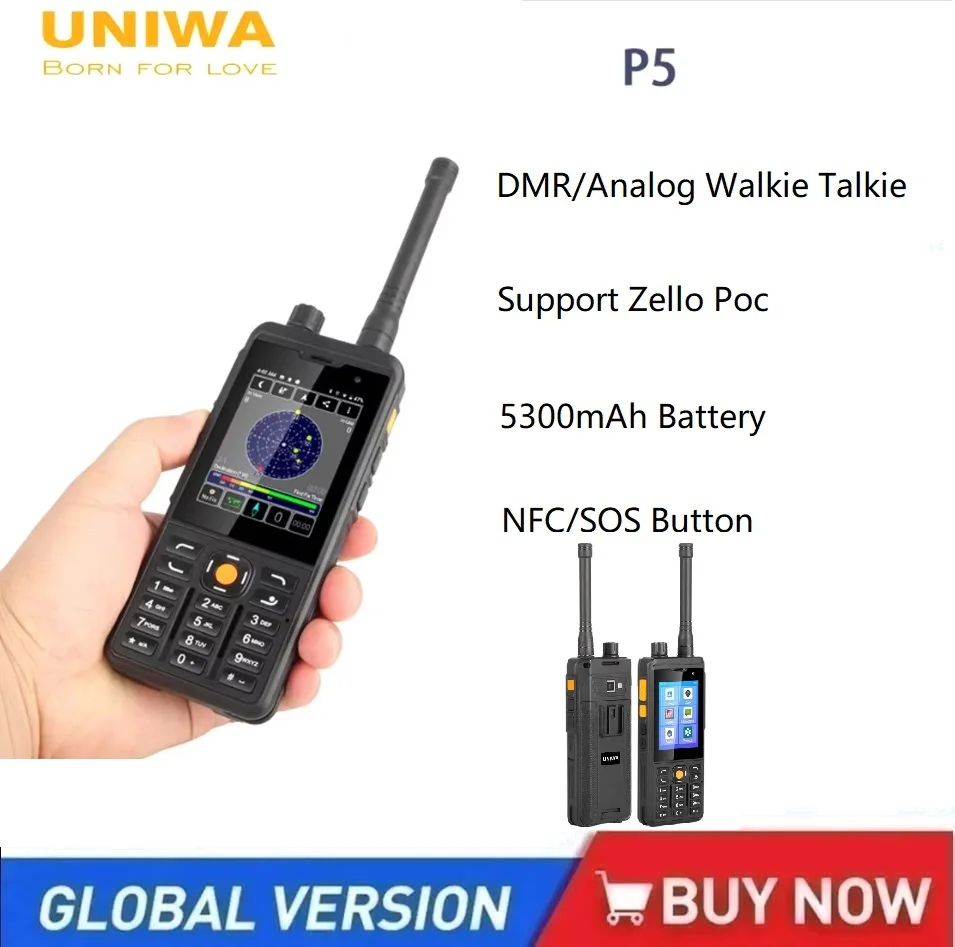 UNIWA P5 DMR/تناظري لاسلكي تخاطب الهاتف Zello POC الهاتف الذكي أندرويد 5300mAh 9.0 LTE 4G الهواتف المحمولة UHF 400-480mhz SOS زر NFC