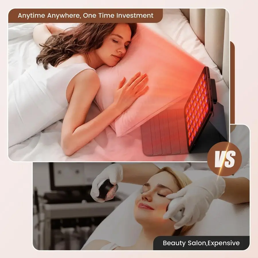 علاج الضوء الأحمر للوجه والجسم، علاج الضوء الأحمر المحمول مع نظارات واقية، علاج الضوء الأحمر بالأشعة تحت الحمراء 850 نانومتر مع 6