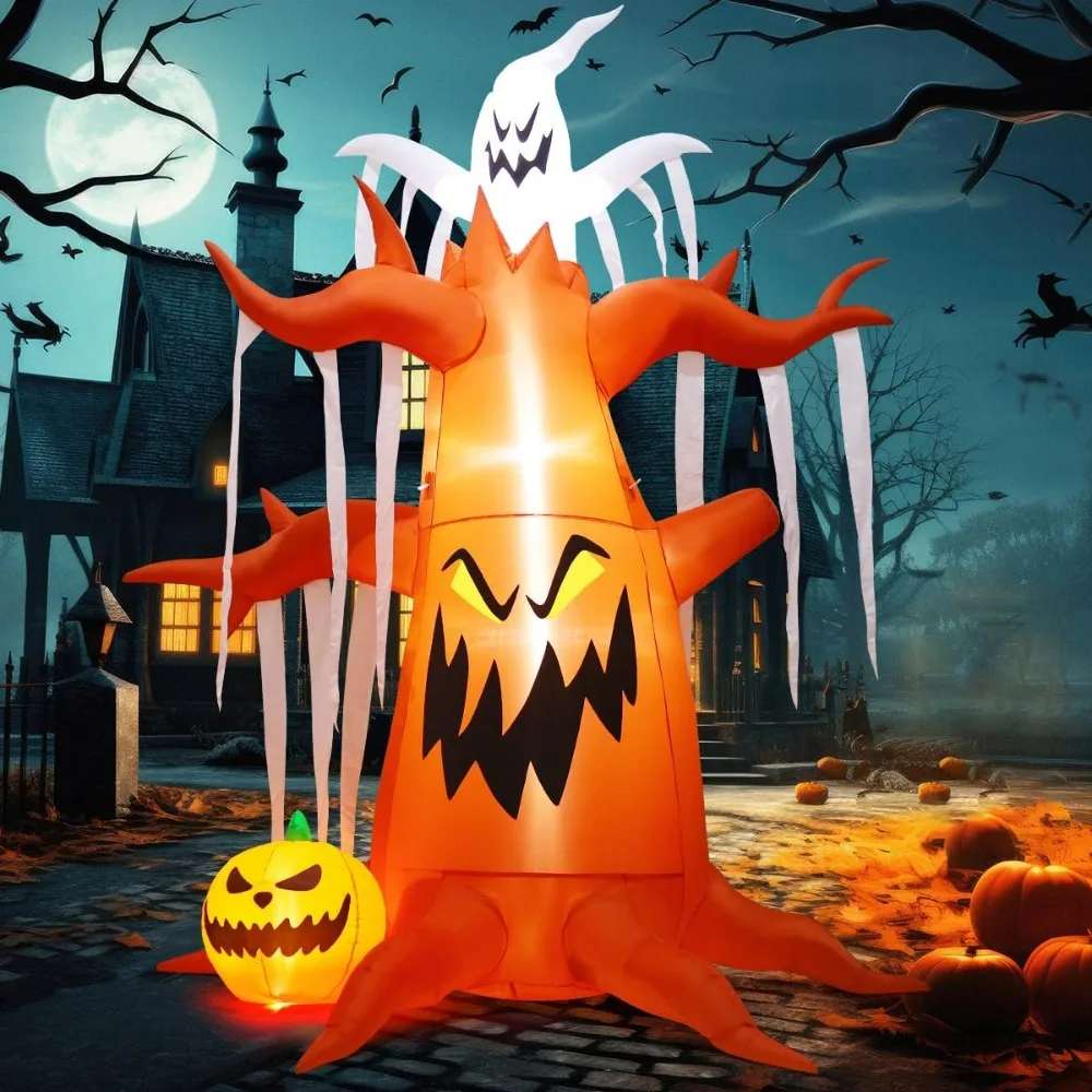 

Halloween Inflatables Tree Outdoor Decorations Blow Up Yard Scary Dead Tree with Pumpkin Ghost with Built-in LEDs