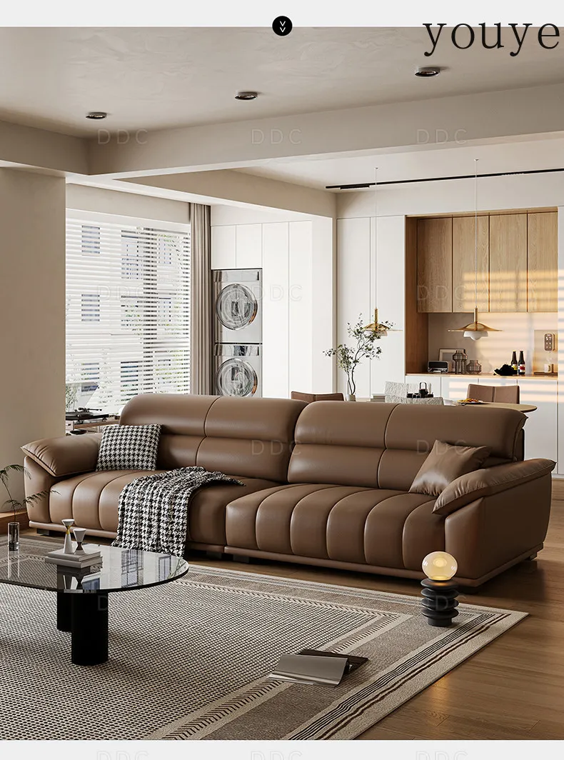 Italian minimalist all-leather sofa new living room piano keys first layer cowhide sofa