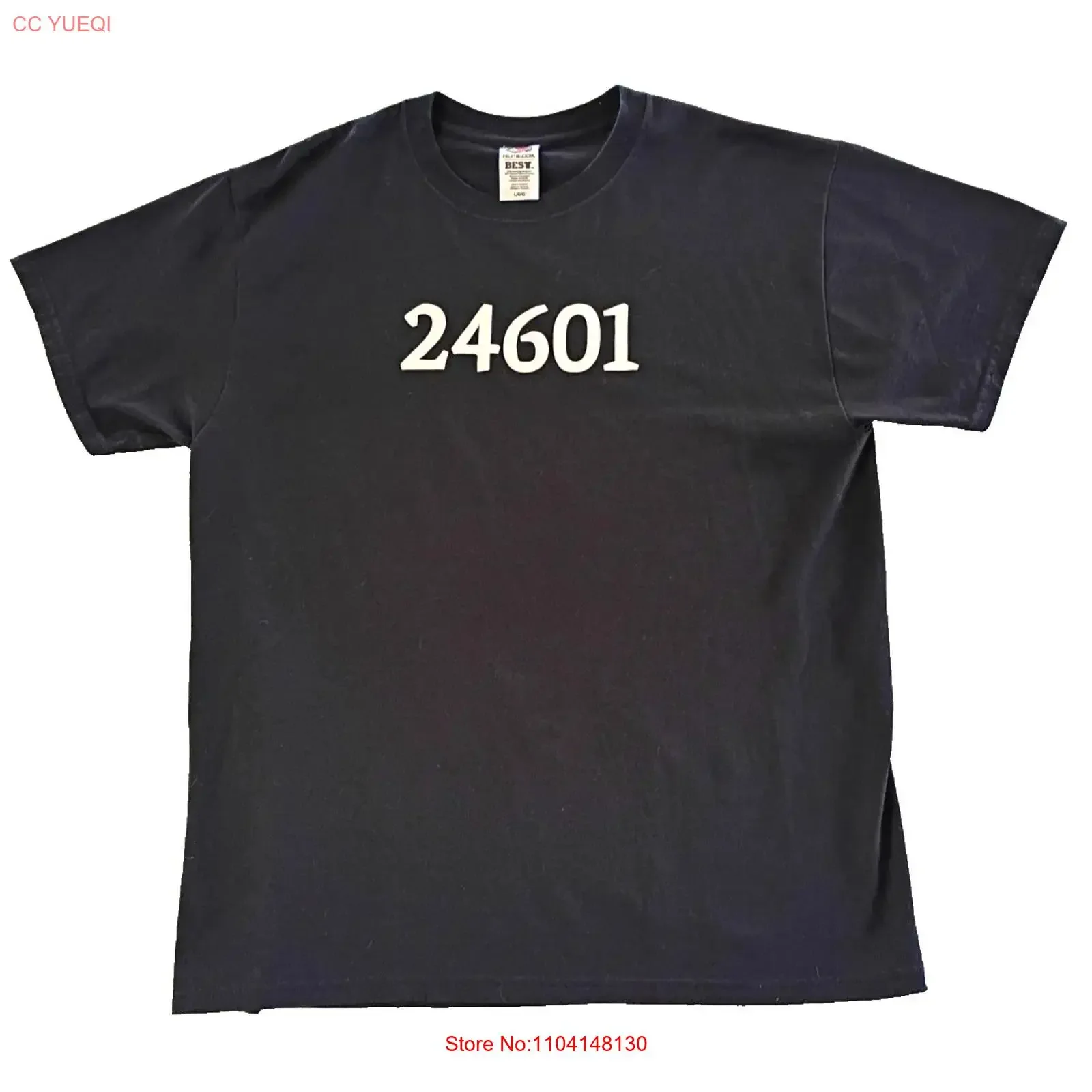 Vintage Y2K 24601 Black T Shirt Prison Number of Jean Valjean Size L vintage Washed Breathable Comfortable Soft graphic