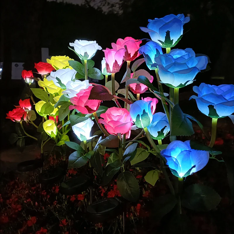 Outdoor LED Solar Simulation Rose Flower Solar Light Garden Yard Lawn Night Lamp Landscape Garden Home Decoration Flowers