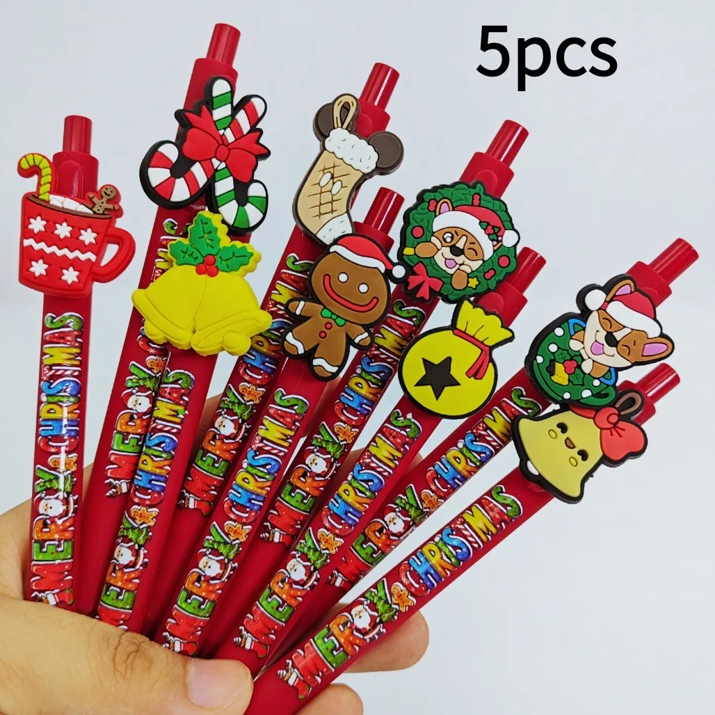 5pcs/10pcs Christmas Elements Gift Pen Creative Christmas Elements Ballpoint Pen Student Writing Signature Text
