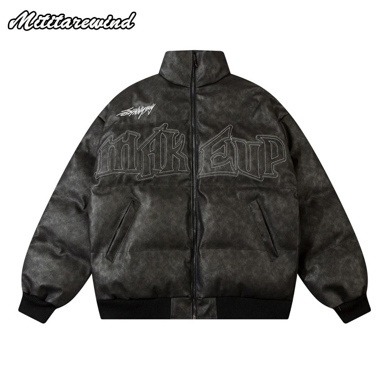 Winter Parkas High Street Men Unisex High Street Clothing Letter Embroidery Fashion Loose Coats Hip Hop Clothing Warm