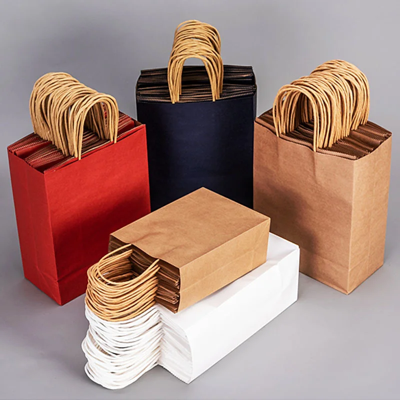 S/L Kraft Paper Shopping Bags Colorful Foldable Square Small Bag Wedding Birthday Gift Storage Packing Bag Mall Shopper Handbag