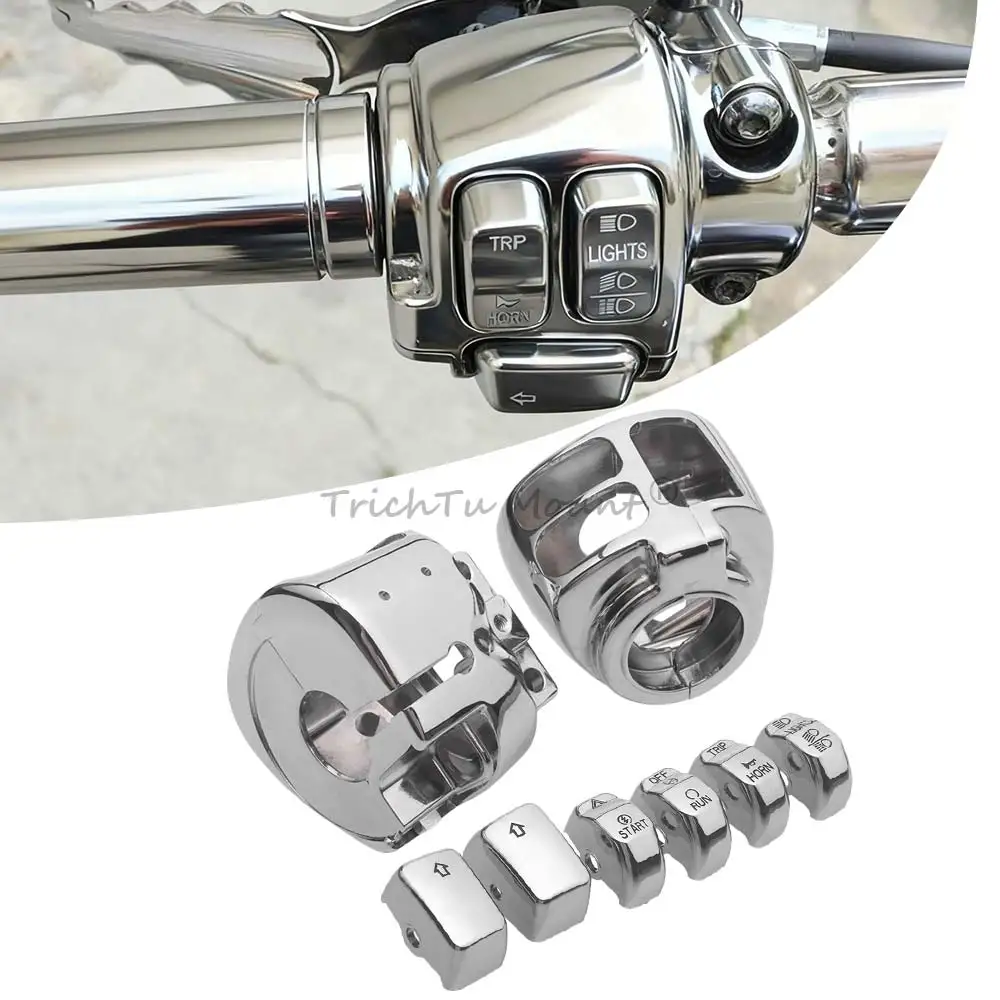 

1 Set Chrome Handlebar Control Switch Housings Cover Button Caps Kit Fit for Harley Dyna Softail Sportster 2011-2022