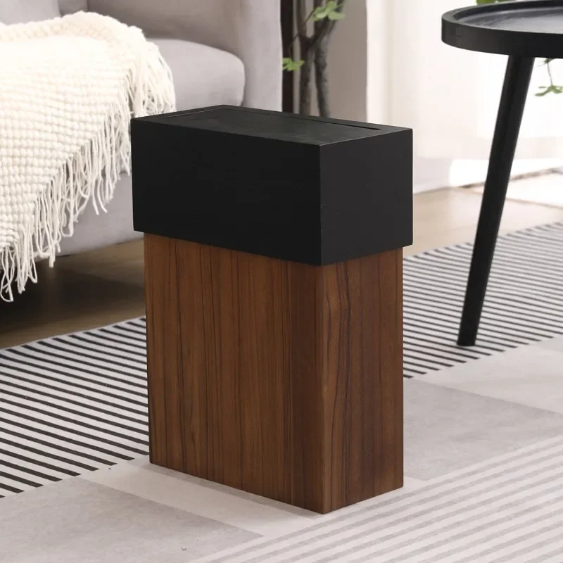 Wabi-**** wind crevice wooden trash can with flip cover Nordic home living room narrow slit right angle Japanese hotel high pape