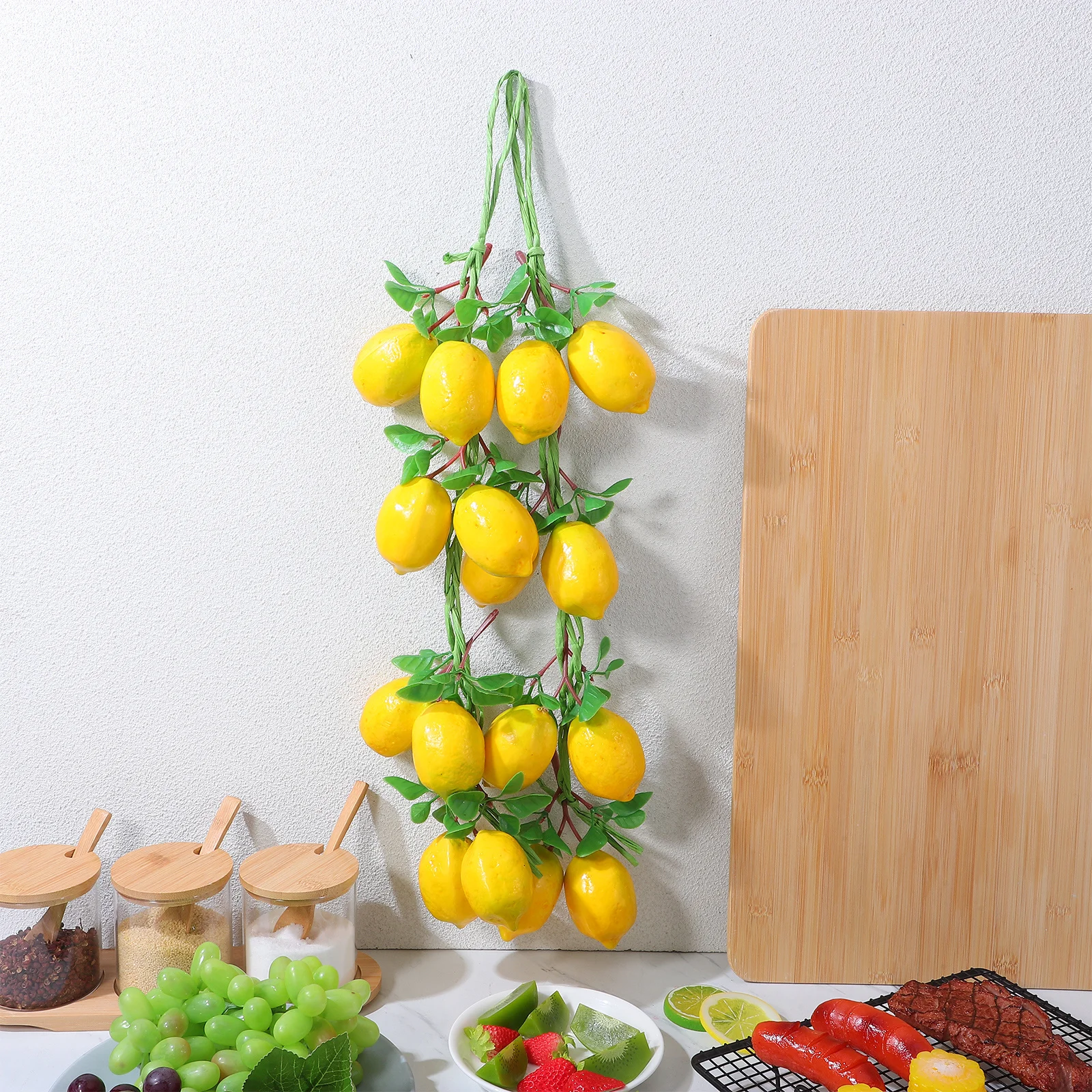 

2pcs Simulation Fruit String Artificial Lemon Pendant Hanging Fruit Decor For Kitchen Garden Office Party Layout Prop Home