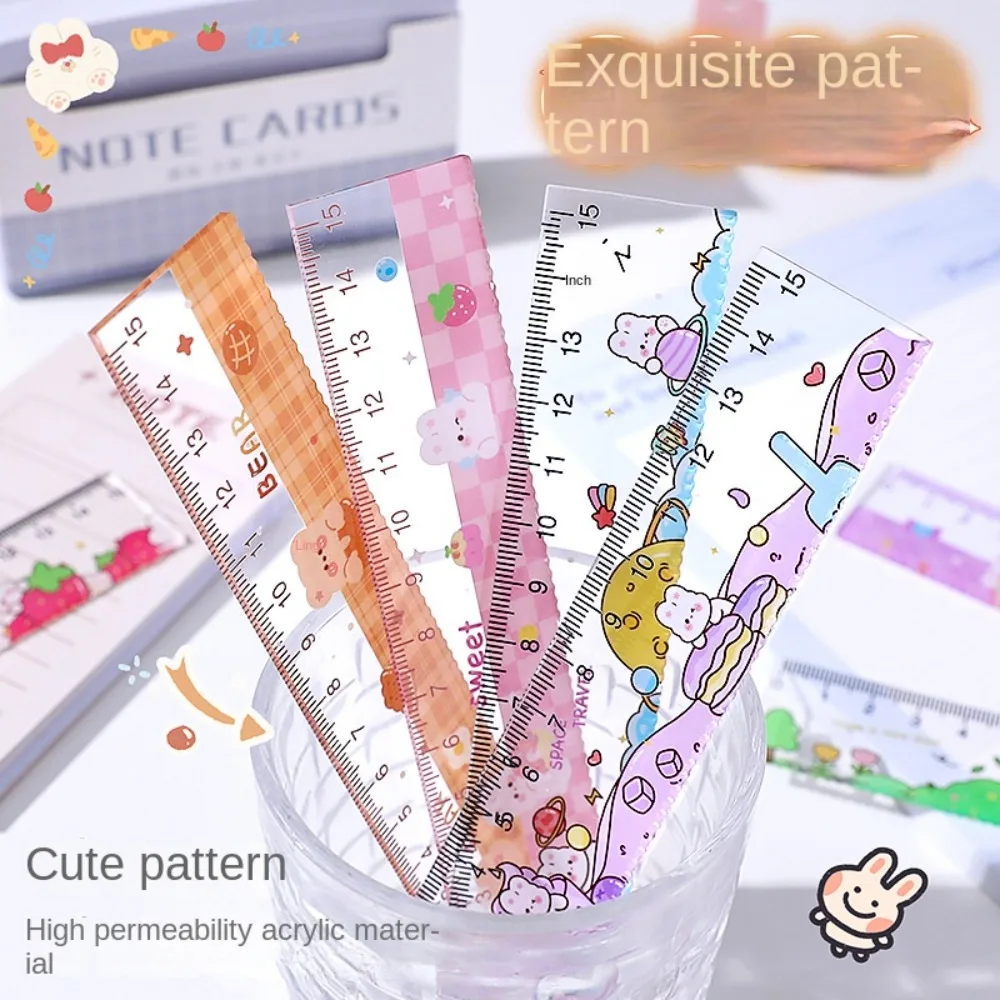 Professional 15cm Cartoon Pattern Ruler Acrylic Drawing Transparent Straightedge Measuring Cute Math Straight Ruler