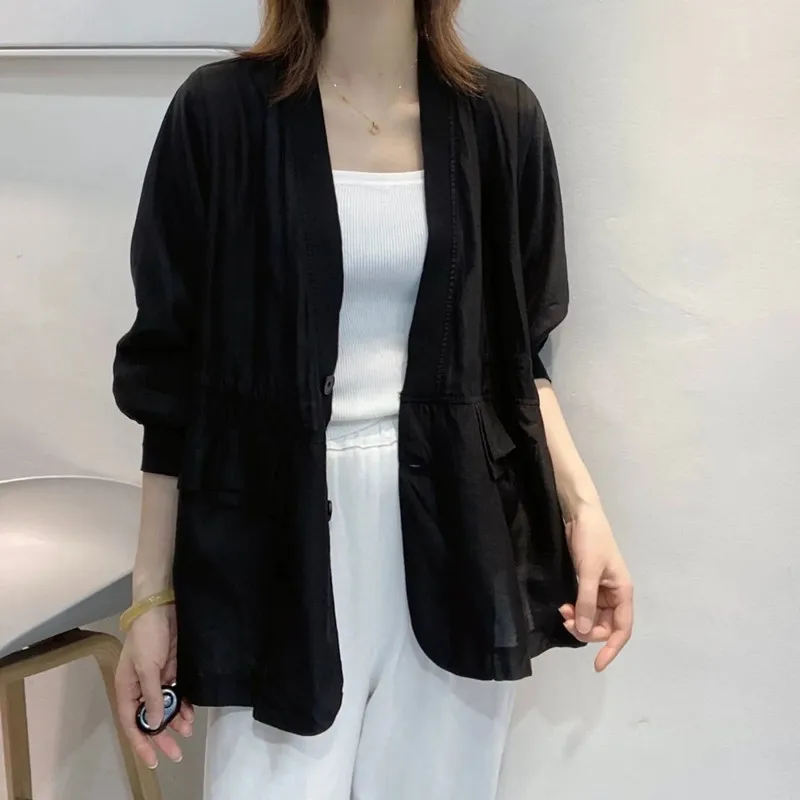 Women Thin Sun Protection Clothes 2023 Summer New Fashion Korean Breathable Seven-Point Sleeve Coat Female Office Jacket H2783