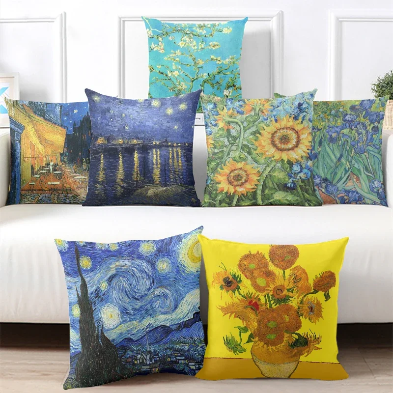 Van Gogh Oil Painting Print Collection Decorative Pattern Home Pillowcase Square Office Decor Cushion Cover pillow cases