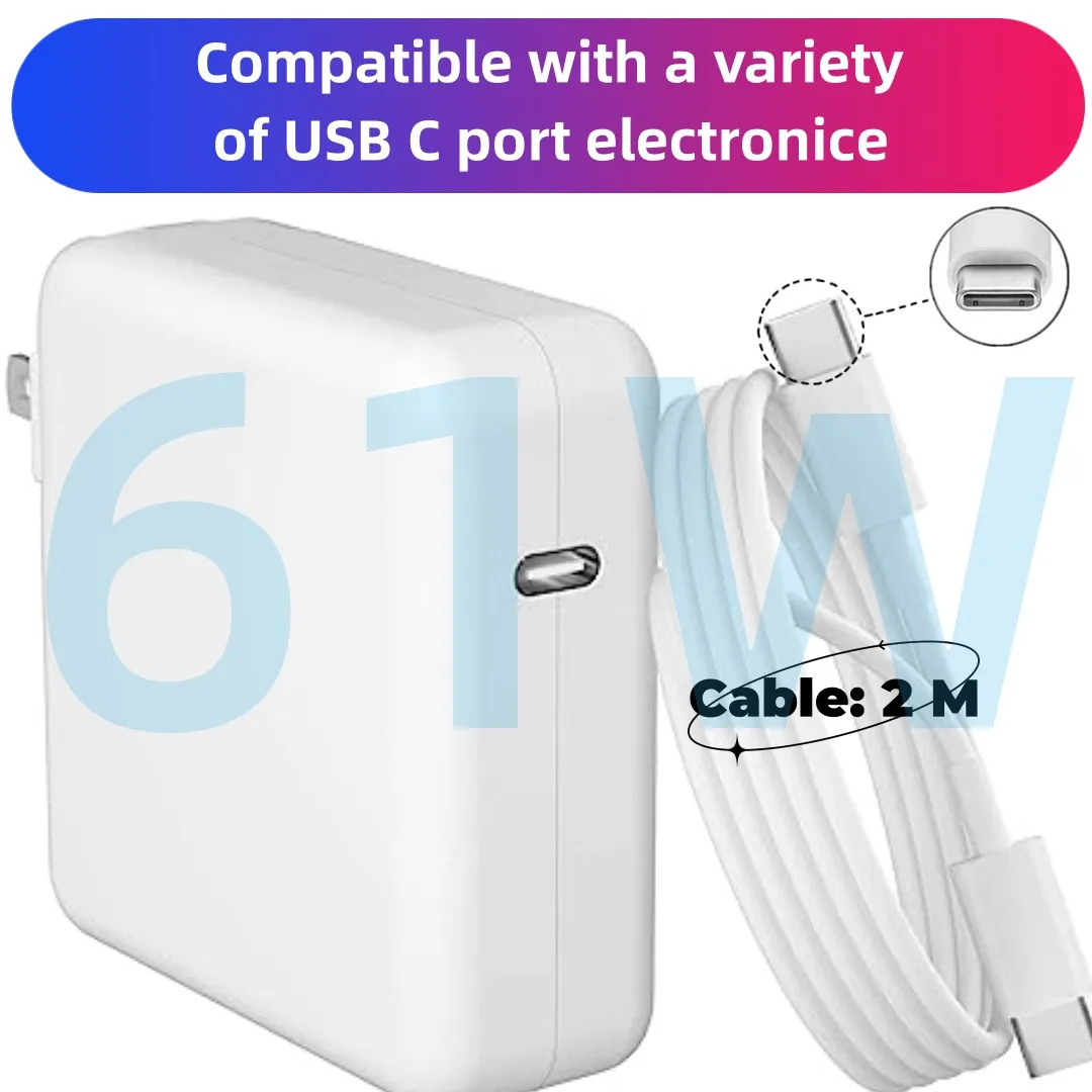 61W USB C Charger Replacement Laptop Adapter Compatible with MacBook Pro USB C to C Cable Type C AC Adapter Power Cord