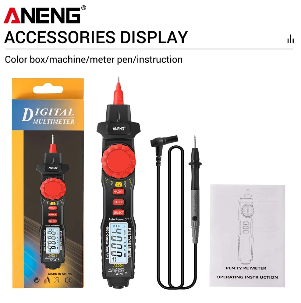 

ANENG A3004 Digital Multimeter Pen 4000 Counts AC/DC Current Meter Electric Handheld Tester Voltage Resistance Profesional Tools