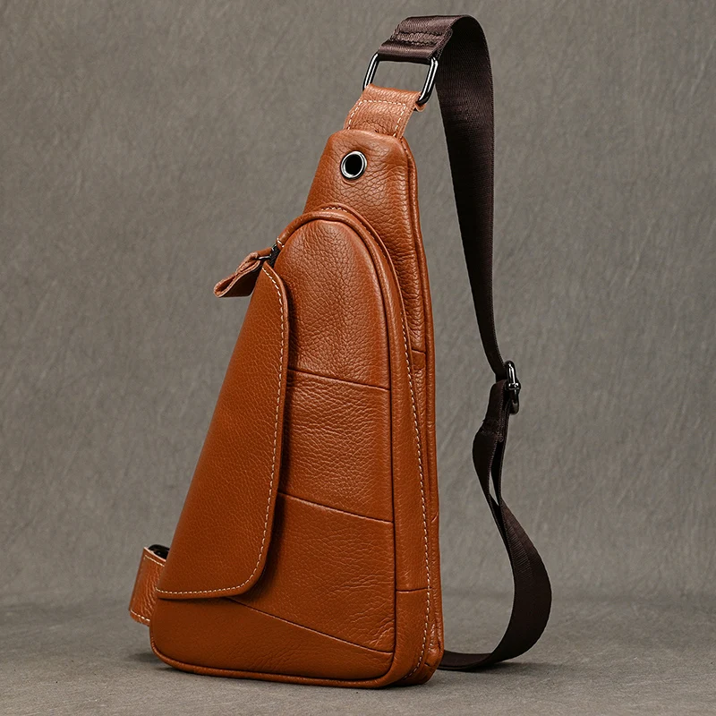 Casual Fashion Men Shoulder Bag Genuine Leather Crossbody Bagpack Bag Outdoor Men's Sling Bags Handmade Male Chest Bag