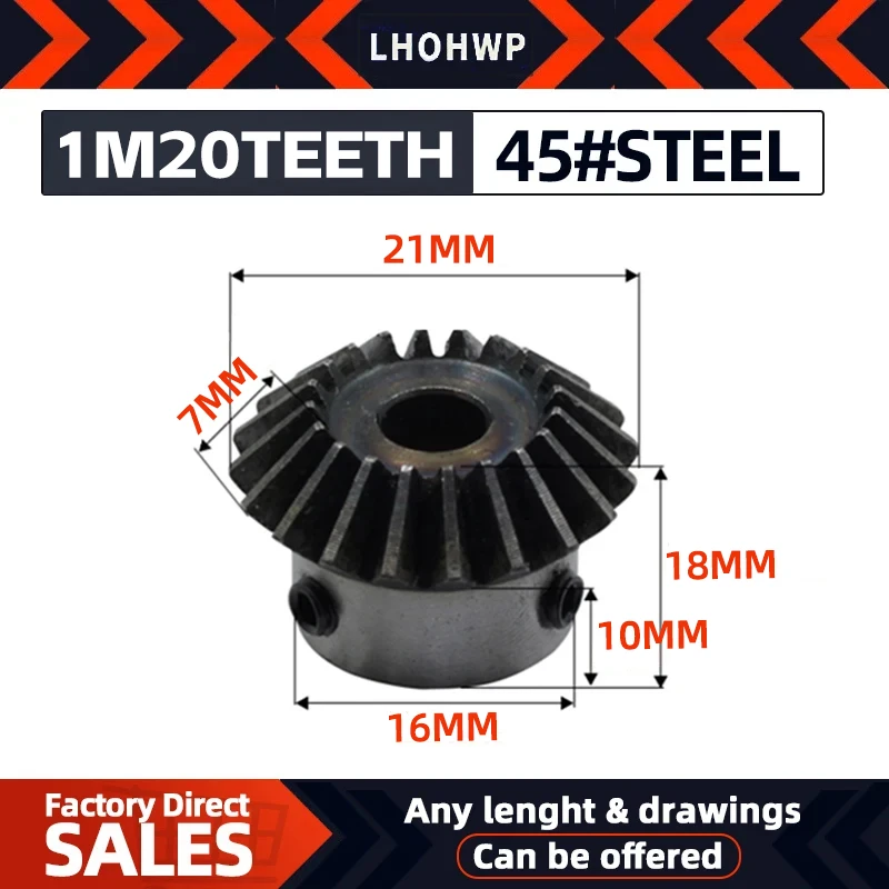 

1pcs Bevel Gear 1M 20Teeth Inner Hole 5/6/7/8 mm Gear 90 Degrees Meshing Angle Steel Gears Screw Hole M5