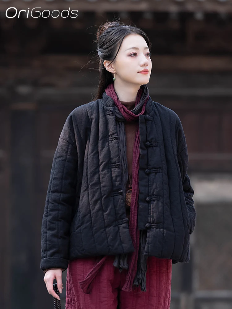 OriGoods Women Winter Coat Loose Vintage Thick Warm Quilted Jacket Chinese National style Zen Japan Winter Clothes 2024 New C003