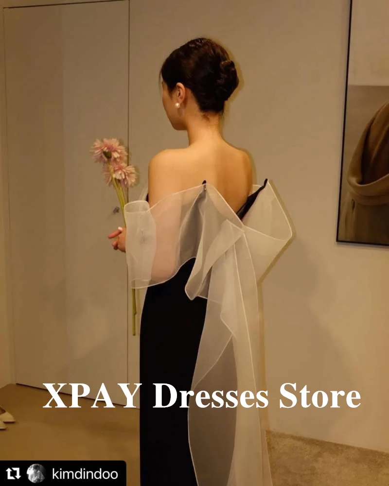 XPAY Eenvoudige Contrast Zwart-witte Avondjurken Korea Bruiloft Fotoshoot Korte Mouwen Prom Formele Partij Aangepast