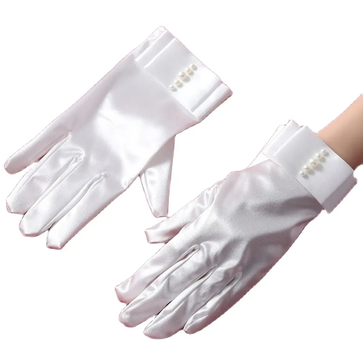 Guantes de novia de estilo corto para mujer, guantes de boda elegantes blancos, adecuados para fiesta