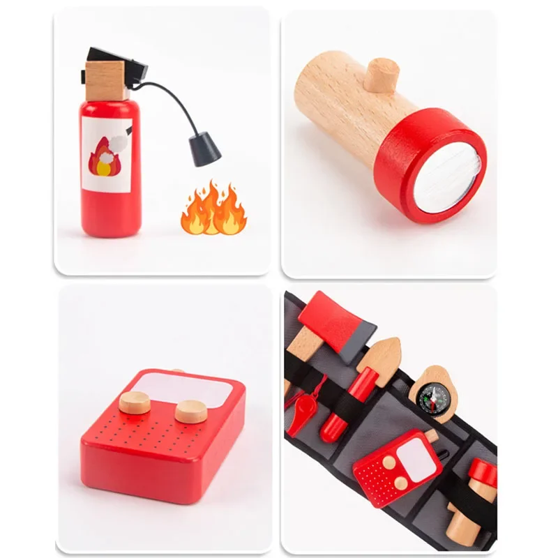 Outil de Simulation en bois pour enfants, ensemble de sacs de taille de pompier, jeu de rôle, jouets éducatifs pour enfants