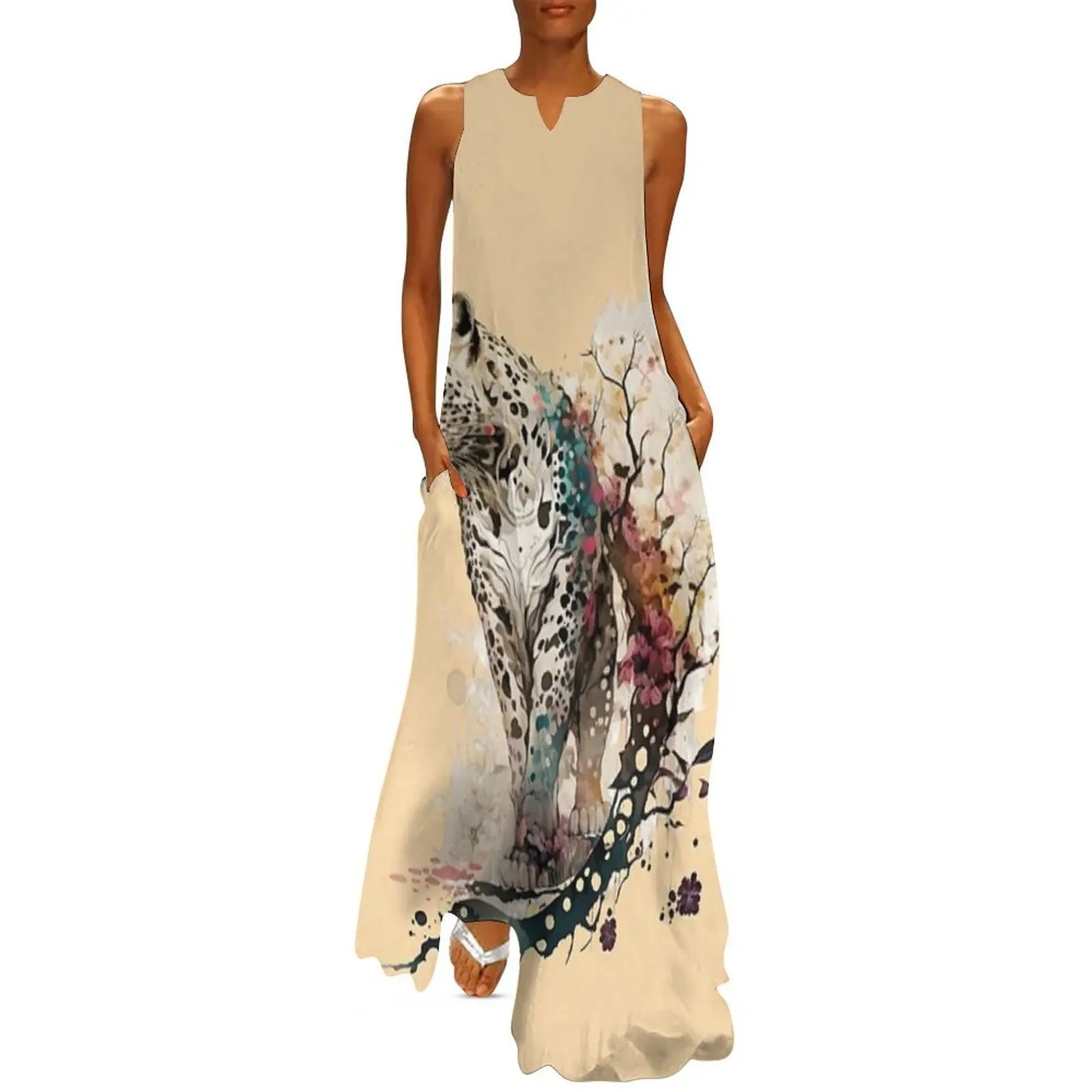 

A jaguar in okami style Long Dress dress for woman women's evening dress 2025 clothes for women women's summer clothing 2025