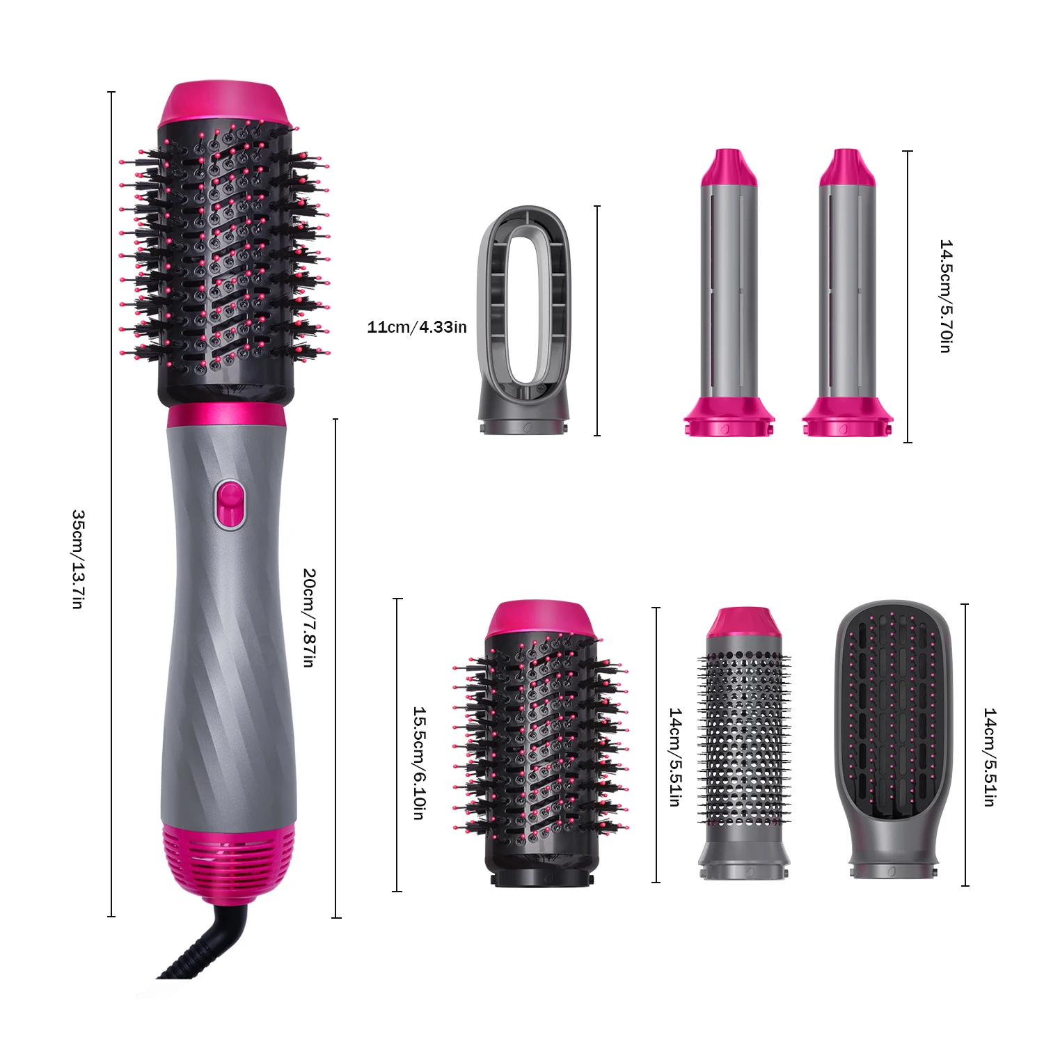 Professional Hot Cold Hair Brush Dryer Comb Foldable Blow Dryer Interchangeable Brushing One Step Hair Dryer Fast Hair Curler