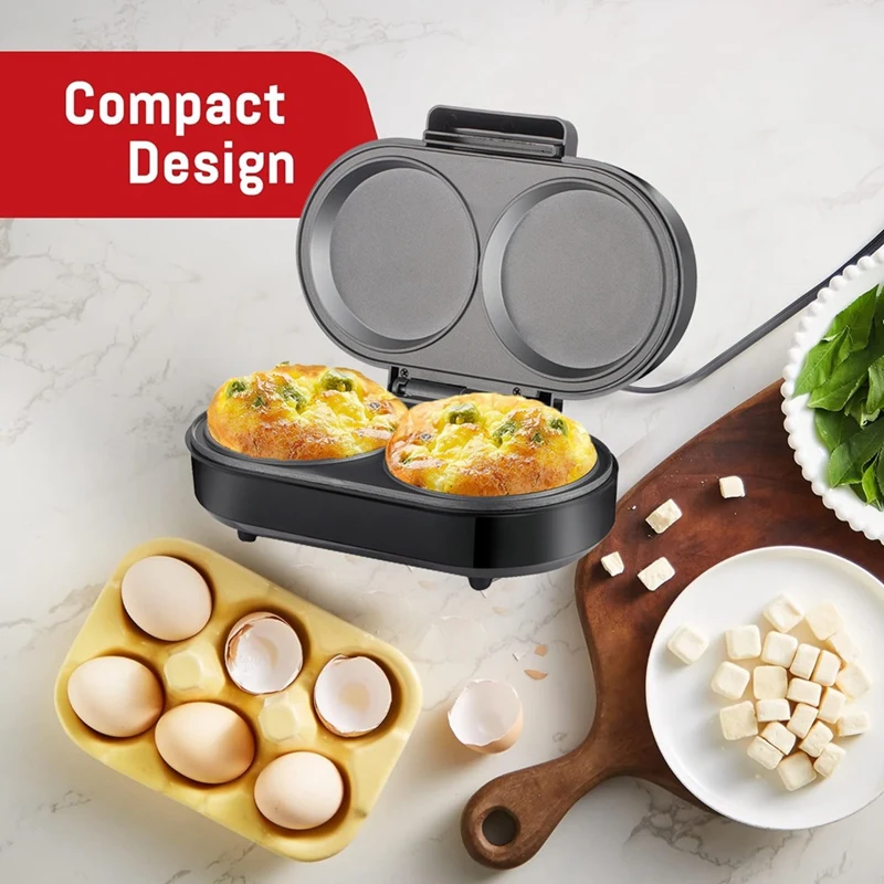 Double Mini Omelet Maker Round Non-Stick Grids Makes 2 Personalized Individual Breakfast Chaffles And Hamburger