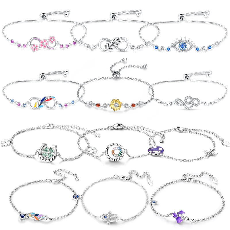 925er Silberfarbenes Sakura-Sonnenblumen-Schmetterlings-Anhänger-Armband, funkelndes, glückliches, unendliches Symbol für Damen, feiner Hochzeitsschmuck