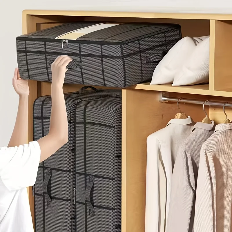 A lightweight black non-woven bed bottom storage bag