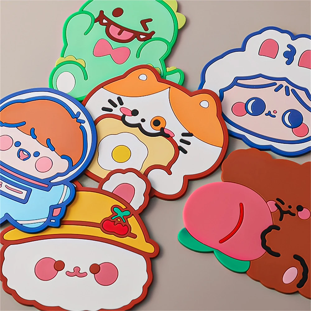 6/3pcs Cute Cartoon Tea Coaster Non-slip Heat Insulation Mat Anti-ironing TeaCup Pad Coffee Drinks Silicone Coaster Placemat