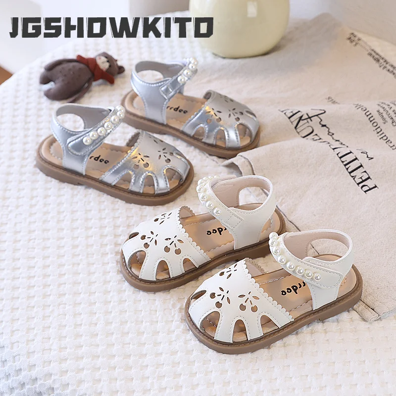 JGSHOWKITO Toddlers Girls Sandals Cut-outs Hollow Breathable Kids Soft Princess Summer Shoes with Pearls Beading Fashion 21-30