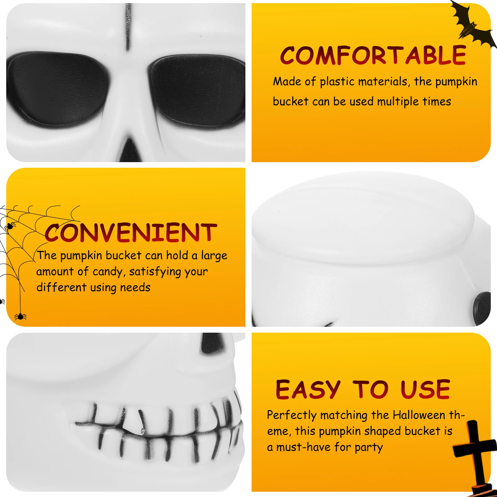 

Creative Skull Shaped Candy Bucket Halloween Party Portable Plastic Treat Jar Large Capacity Reusable Snack Storage Halloween