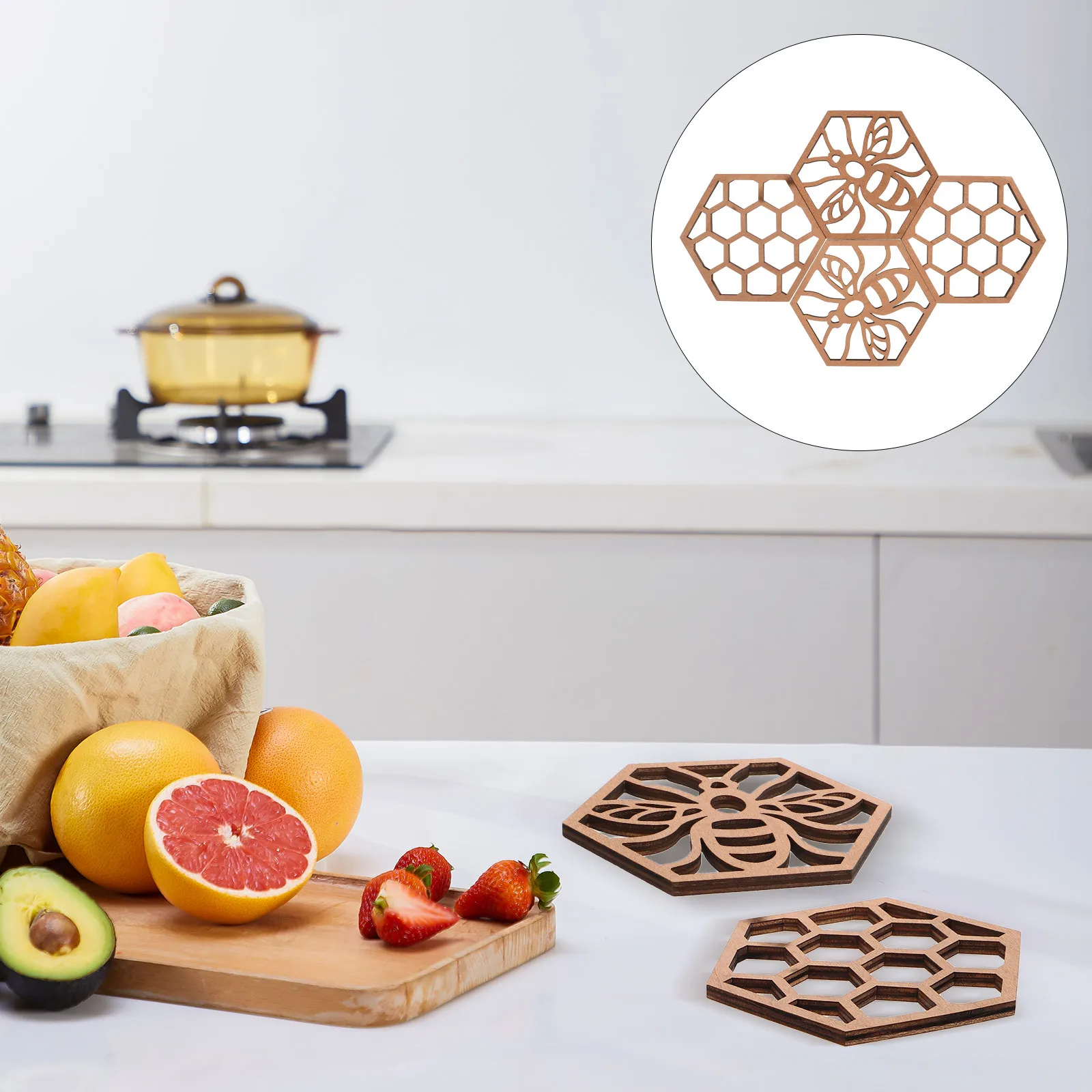 

4 Pcs Honeycomb Decorations Bee Centerpieces Desktop Hanging Wooden Coasters Table Beehive Ornament