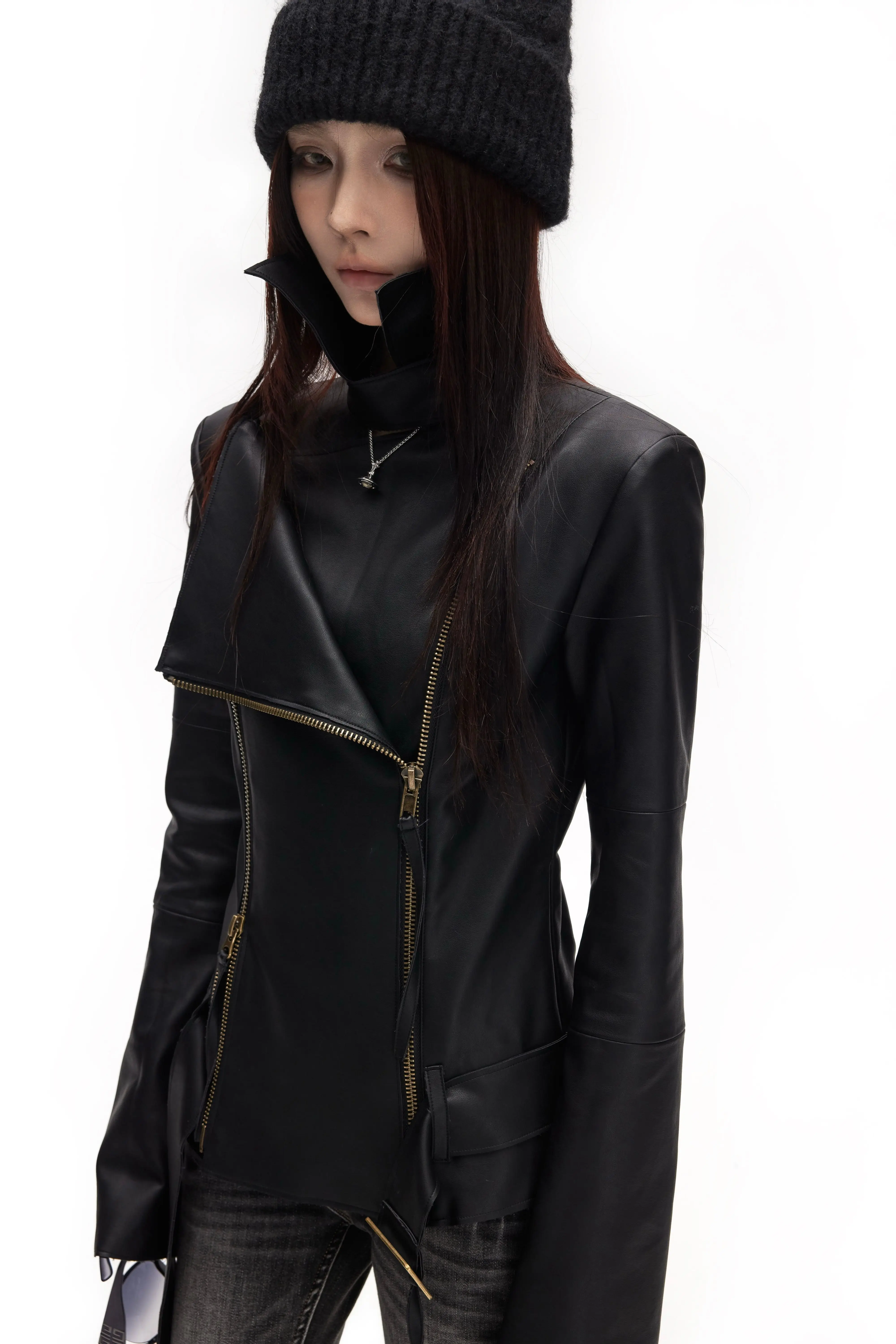 Lautaro Spring Autumn Cool Handsome Soft Black Pu Leather Jacket Women Long Sleeve Double Zippers Luxury Clothes Runway Fashion