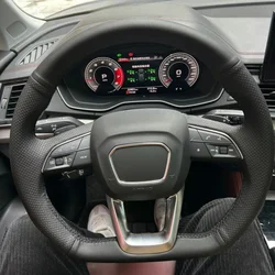 通気性のある合成皮革ステアリングホイールカバー,Audi q3,2018-2019,q5 2017-20, DIY用の黒い編組カバー