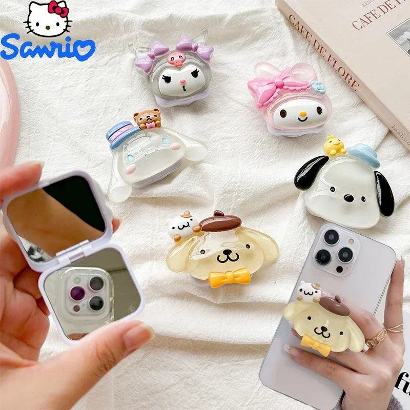 

Kawaii Sanrio Cute Phone Stand Mirror Paste My Melody Kuromi Cinnamoroll Cartoon Retractable Touch Up Girl Phone Decorative Gift