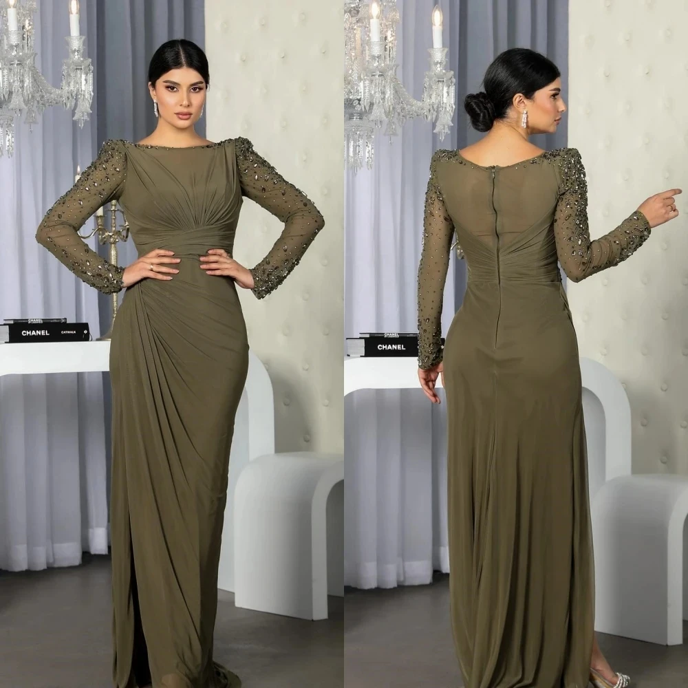 Ciynsia Customized Dubai Sheath Evening Dresses Exquisite Sparkle Jewel Beaded Draped Skirts Formal Gown Chiffon Robe De Soiree Ciynsia Customized Dubai Sheath Evening Dresses Exquisite Sparkle Jewel Beaded Draped Skirts Formal Gown Chiffon Robe De Soiree