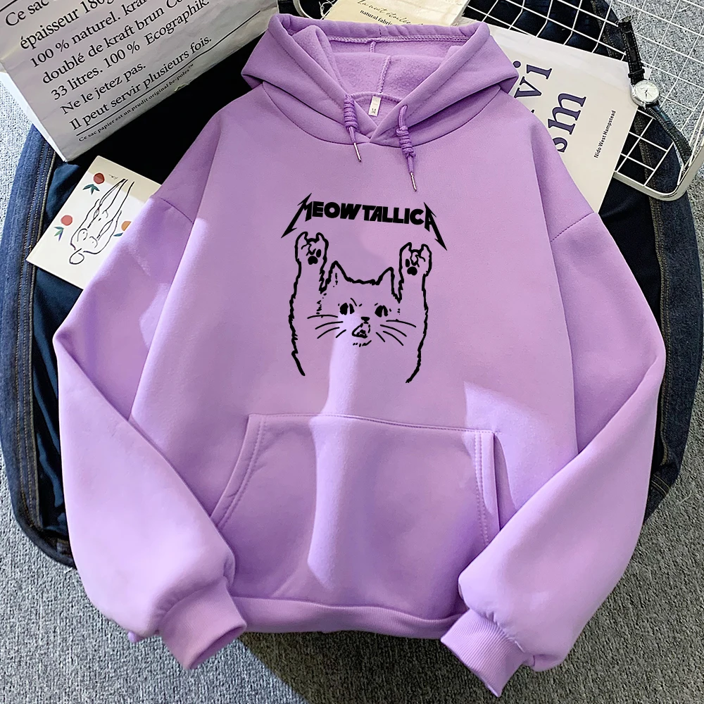 Heavy Meowtal Meowtallica Cat Hoodies Mens Clothes Graphic Printed Cartoon Sweatshirts with Fleece Hooded Pullovers Hoodie Male