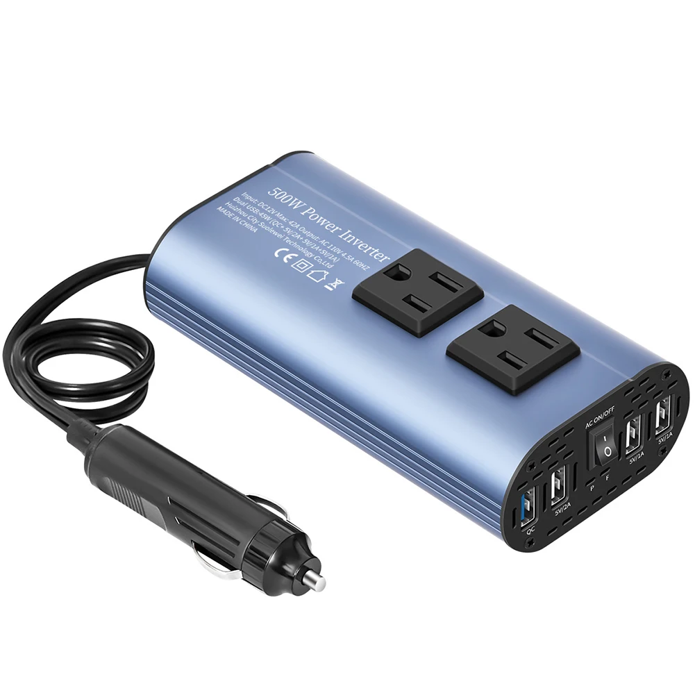 

500W car power inverter DC 12V to AC 110V 220V improved modified sine wave power adapter 4 USB fast charging Universal EU