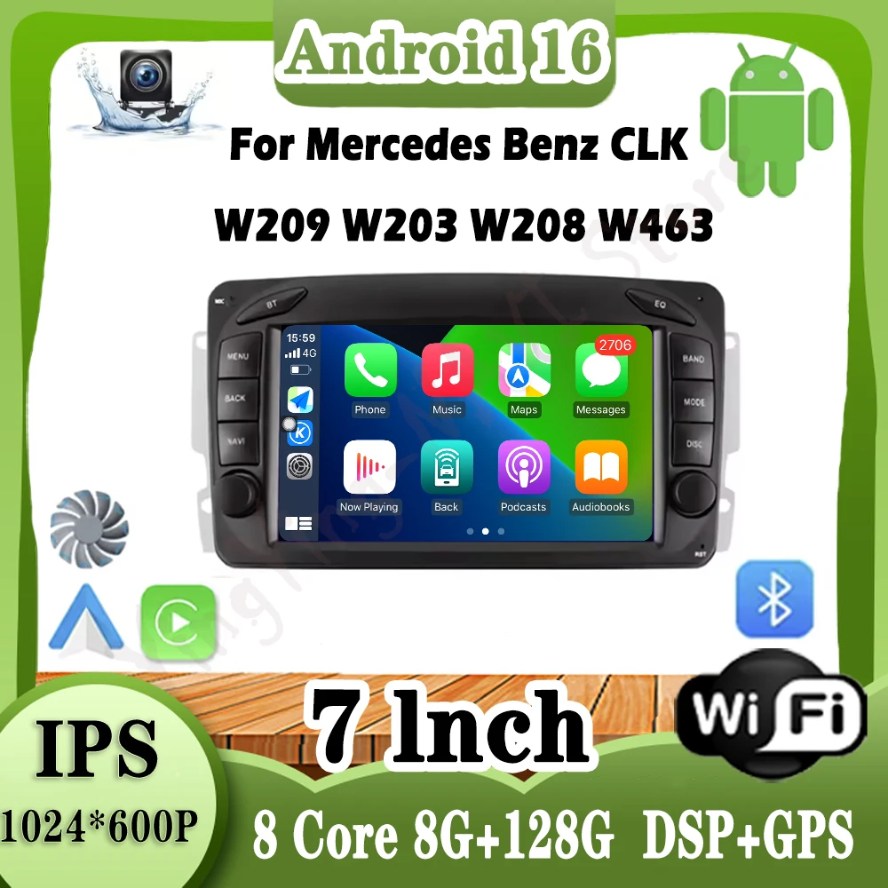 

For Mercedes Benz CLK W209 W203 W208 W463 Android 16 Car Radio Stereo Multimedia Player Navigation GPS Carplay Screen NO 2DlN