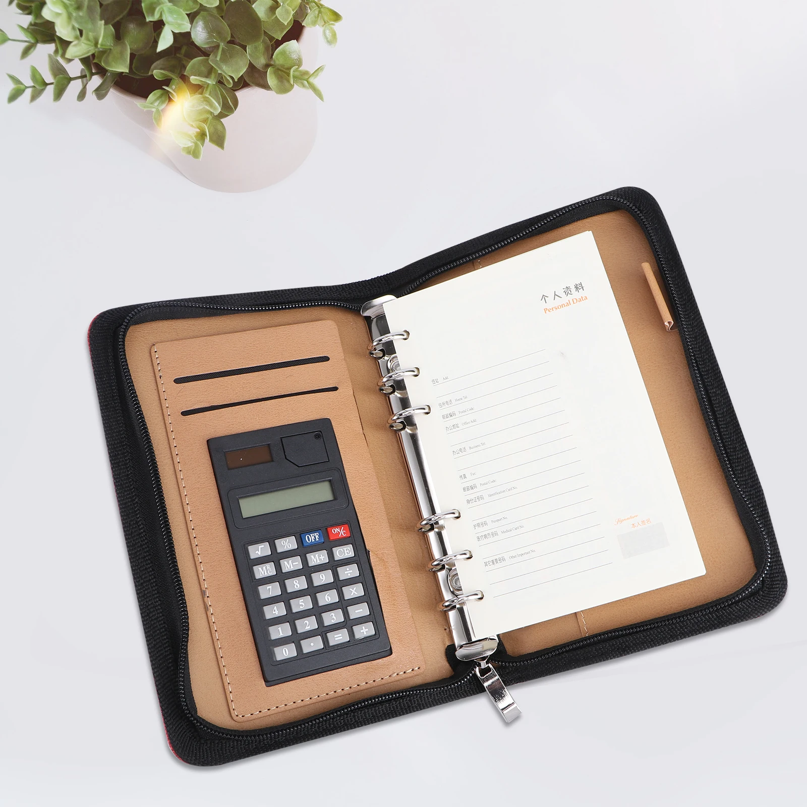 

Loose-leaf Calculator Notebooks Travel Agenda Manager Zipper Faux Business Notepad