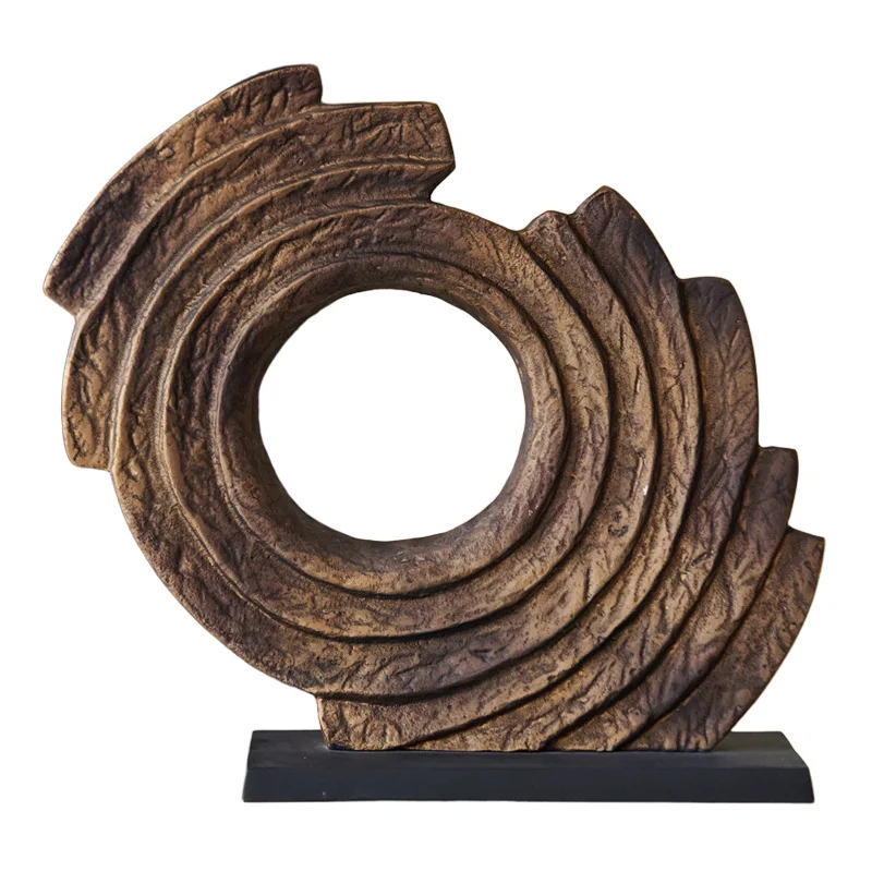 

Modern simple aluminum carving abstract art bronze gold annual ring ornaments model room living room entrance decorations