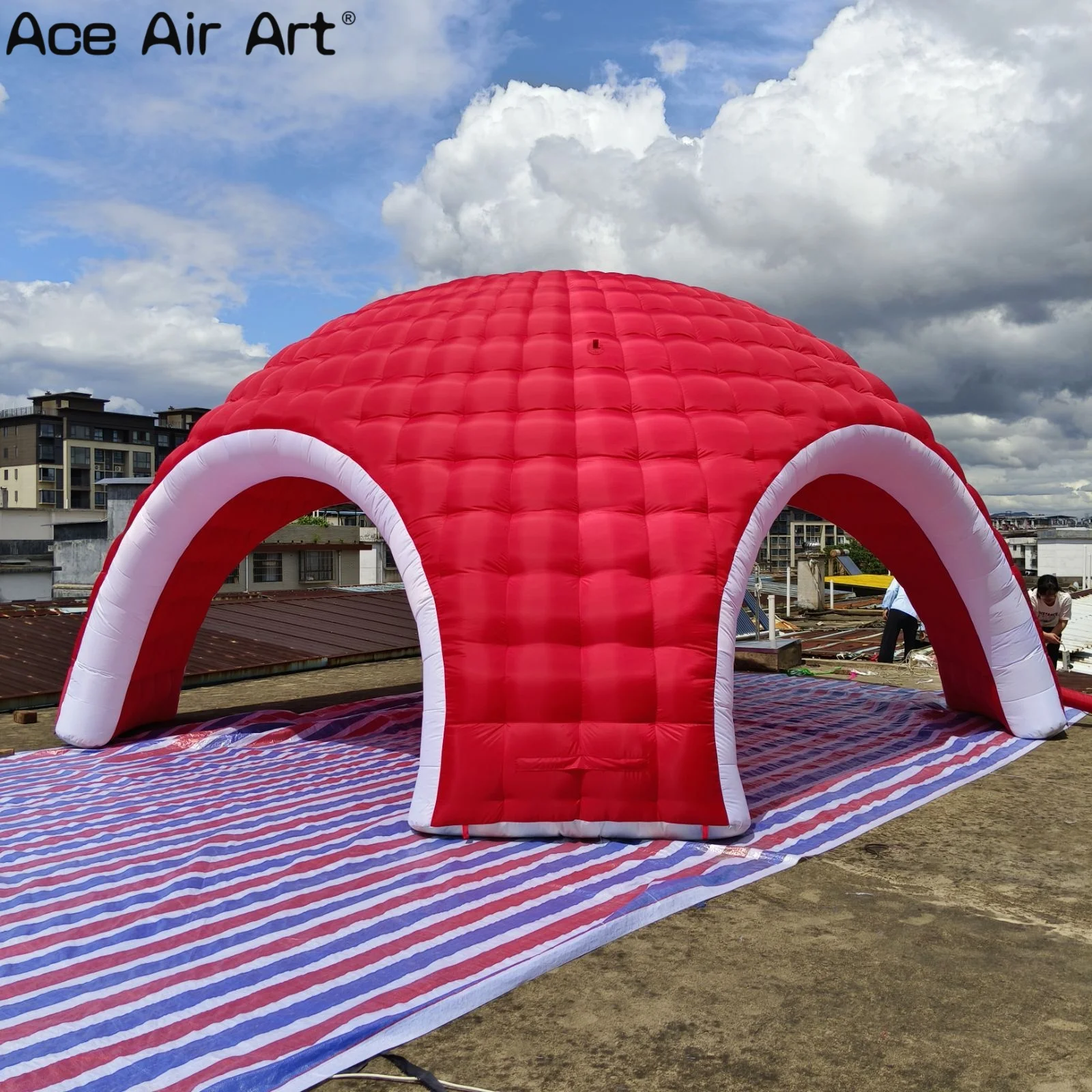 Dôme gonflable de tente Durable avec portes, dôme d'air demi-couverture rouge géant pour événements, fêtes et rassemblements en plein air