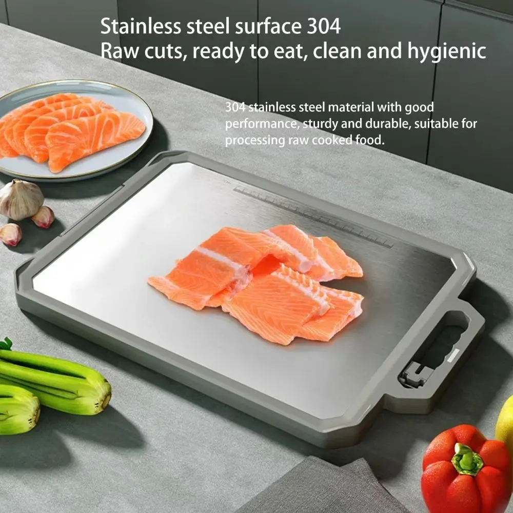 

Stainless Steel Chopping Board with Sharpener Double Sided Metal Cutting Board Large Anti-Scratch Chopping Mat Kitchen Use