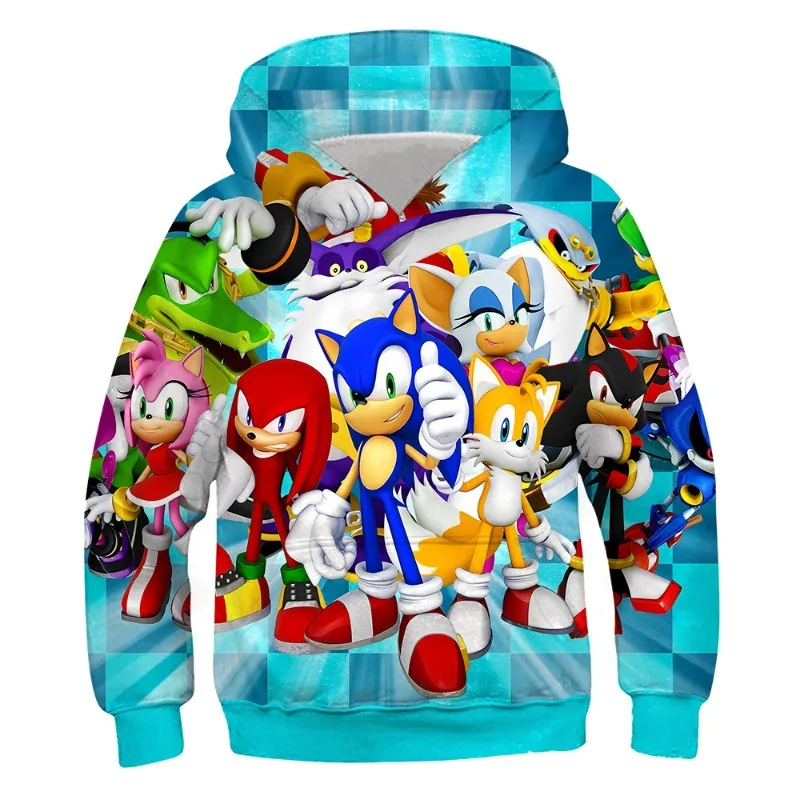 Sonic Kids Hoodies Anime Harajuku Printing Cosplay Hooded Sweatshirt Hoodies Spring Autumn Children\'s Clothes Streetwear Tops