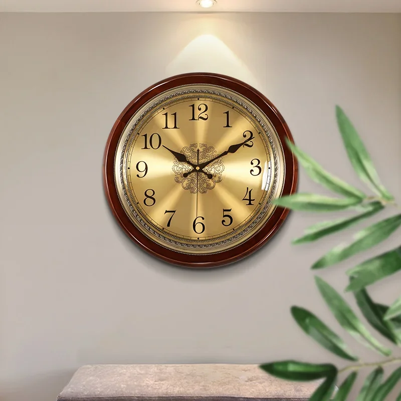 Gift American Chic Horloge Luxury Room Clocks Clock Shabby Silent Wood Gold Nordic Wall Wall Retro Style Living Bedroom Metal