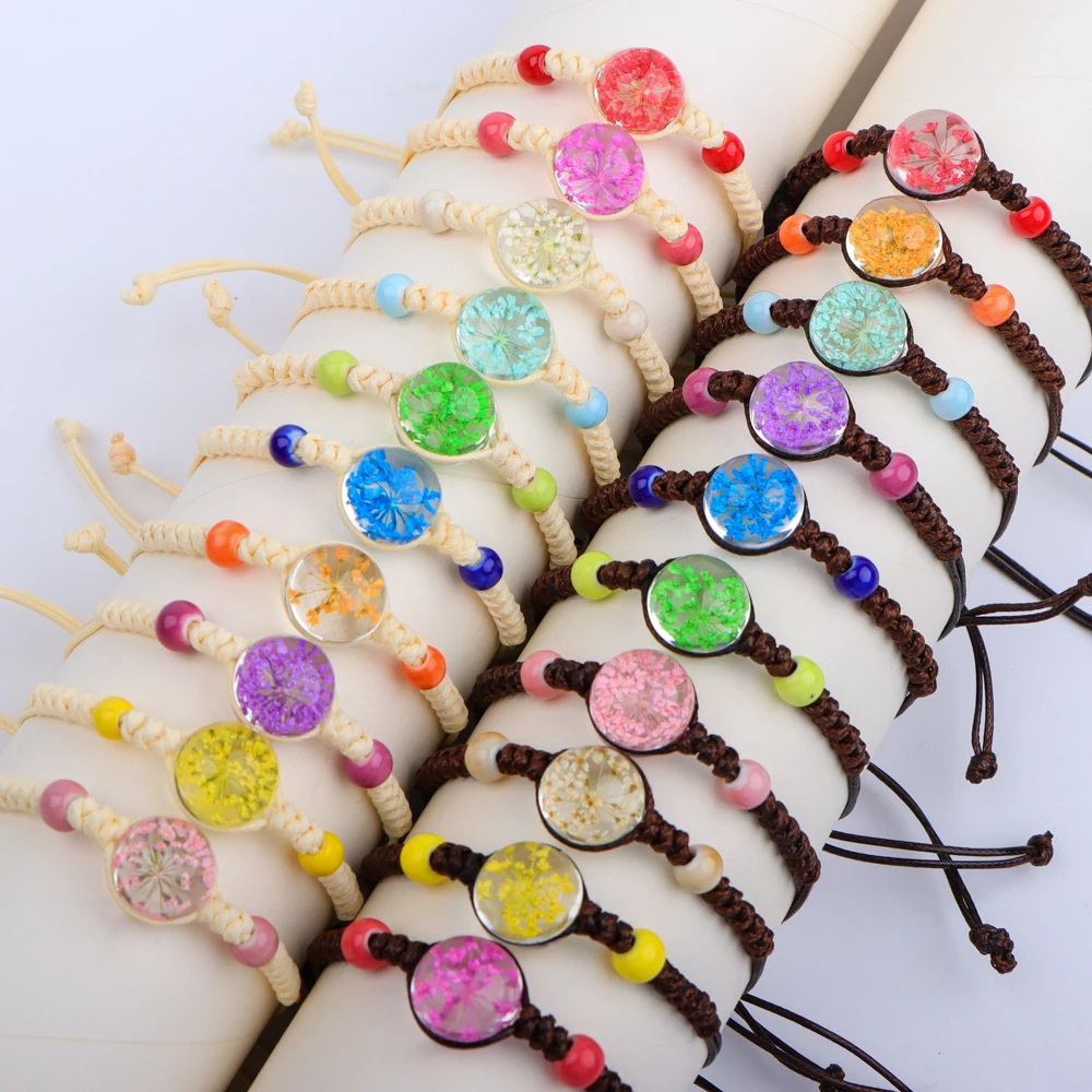 

20 Pcs/Lot Of Fashion Sweet Starry Sky Dried Flower Woven Bracelets, Adjustable Exquisite Daily Vacation Jewelry Accessories