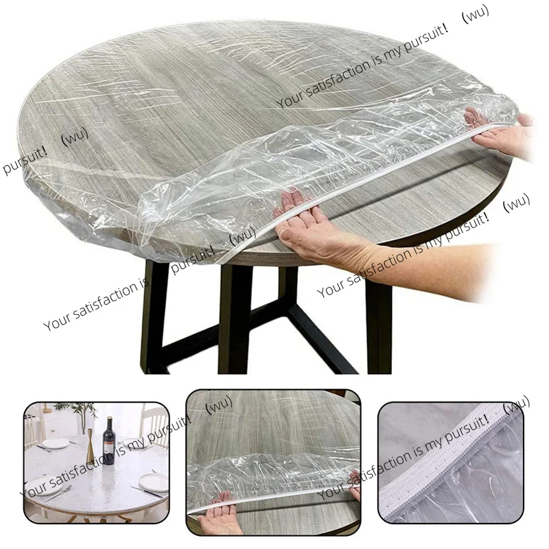10pcs 0.8/1/1.2/1.4M Disposable Fitted Round Tablecloth Transparent Waterproof Oil-Proof Dinning Table Cover Protector Cloth