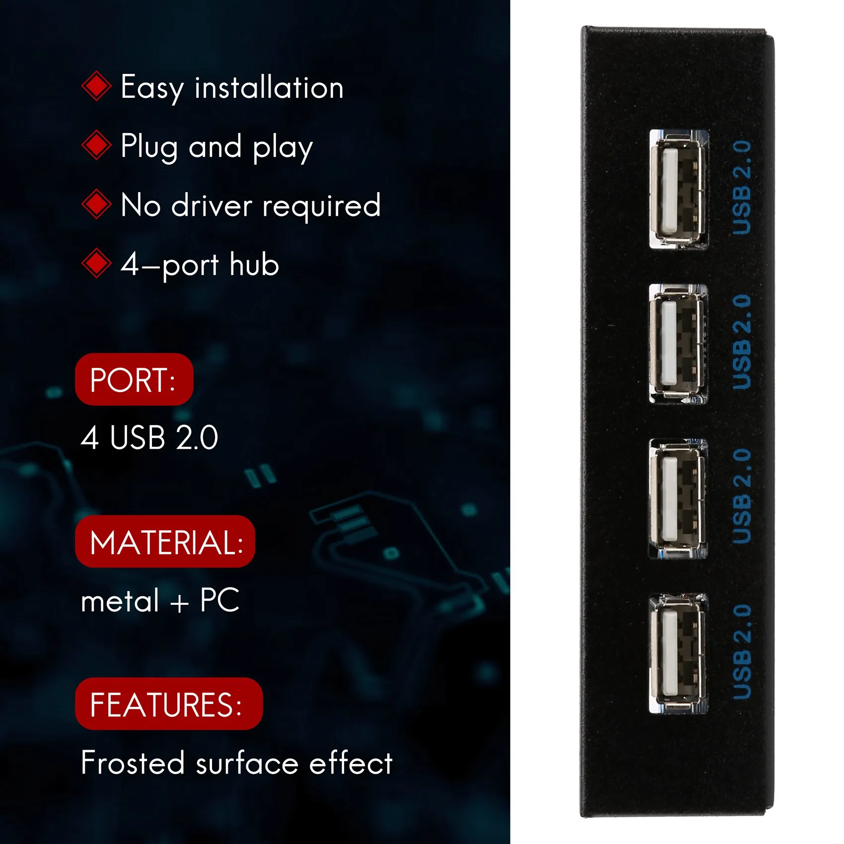 Verbesserte 3,5-Zoll-Diskettenschacht mit 4 Anschlüssen, USB 2.0-Hub, USB2.0-Frontplatten-Erweiterungsadapter, Anschlusshalterung mit 9-poligem Kabel für den Schreibtisch