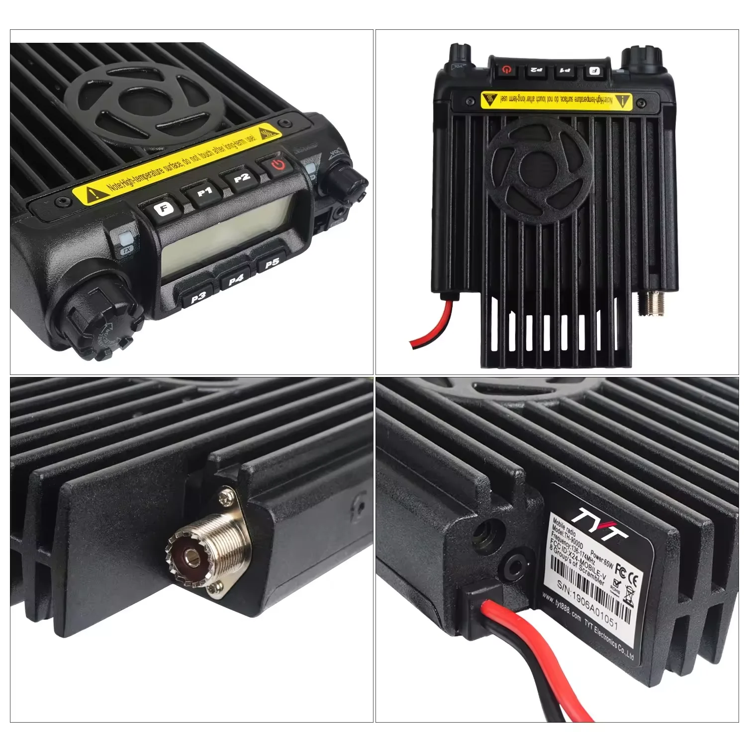 Transceptor de Rádio de 2 Vias 60W TYT TH-9000D UHF400-490Mhz/VHF136-174/66-88/220-260 MHz 200 Canais Transmissor de Rádio Móvel para Carro